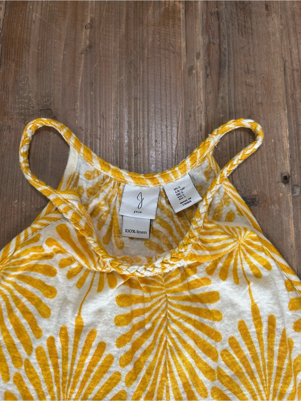 JOIE Yellow Floral Sleeveless Shirt Linen Tank Top Small - Picture 3 of 3
